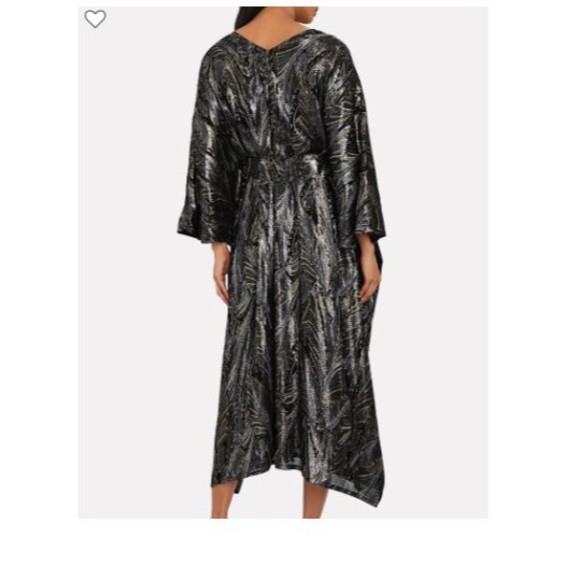 HANEY Zebra Animal Bo Silk Metallic Semi-Sheer V-Neck 3/4 Sleeve Kaftan Caftan - Picture 7 of 7